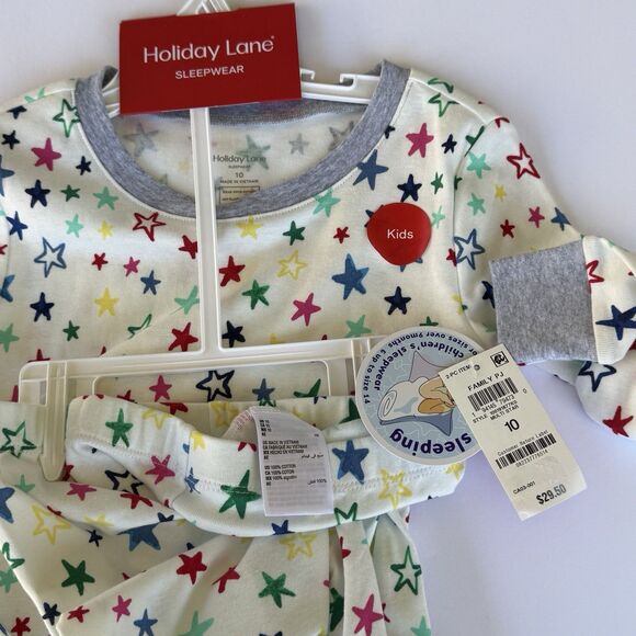 NWT Holiday Lane Kids Boys Girls Cotton 2-Piece Pajama Set White Multi Stars - Picture 3 of 3